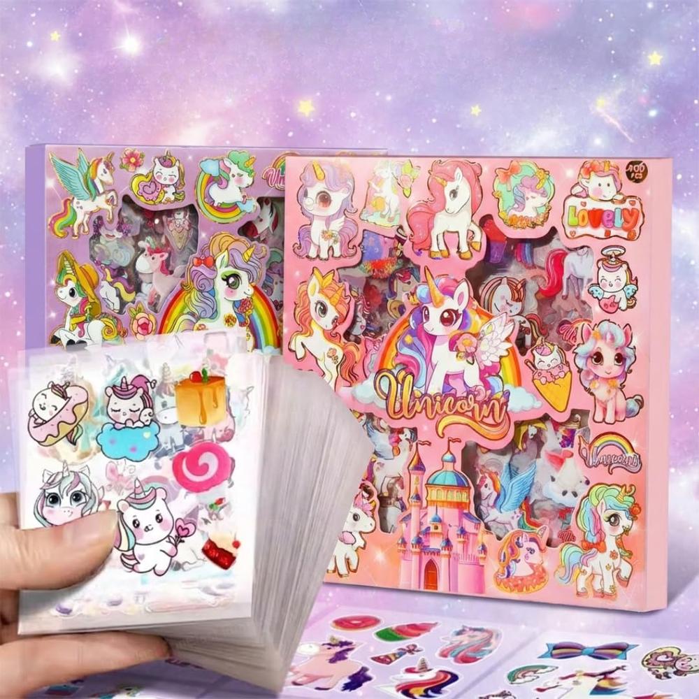 FunBlast Unicorn Theme PET Stickers | 100 Sheets | 500+ Kawaii Japanese Style Self Adhesive Stickers
