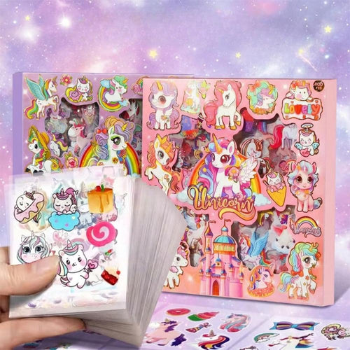 FunBlast Unicorn Theme PET Stickers | 100 Sheets | 500+ Kawaii Japanese Style Self Adhesive Stickers