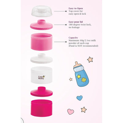 Store and Feed Stackable Milk Powder Container | 3 Layer Multi-Storage, Multi-Functional Food and Milk Dispenser | Pink