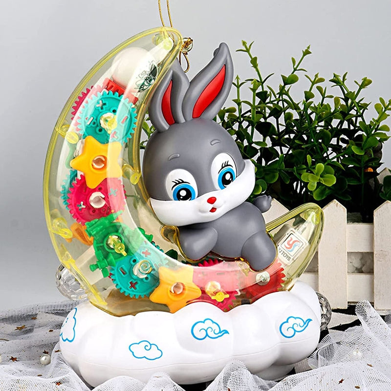 Rotating Transparent Gear Moon Rabbit Toy Car with music