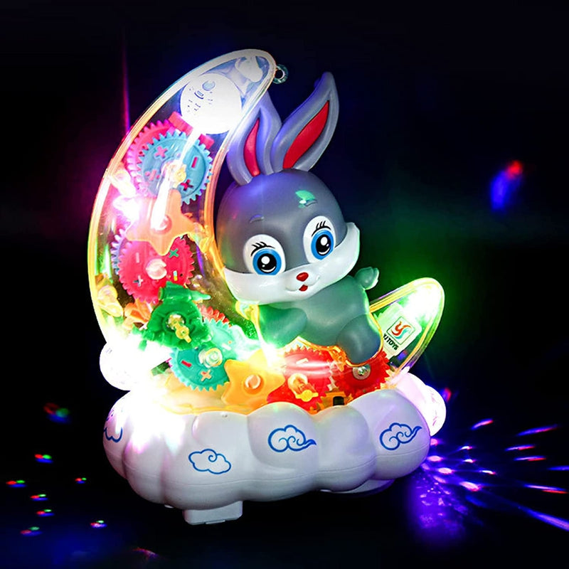 Rotating Transparent Gear Moon Rabbit Toy Car with music