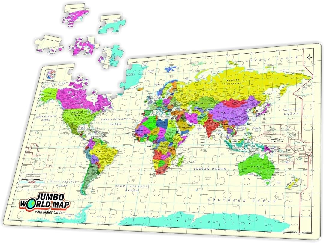 Ratna's Jumbo World Map with Major Cities - Jigsaw Puzzle | 126 Pieces
