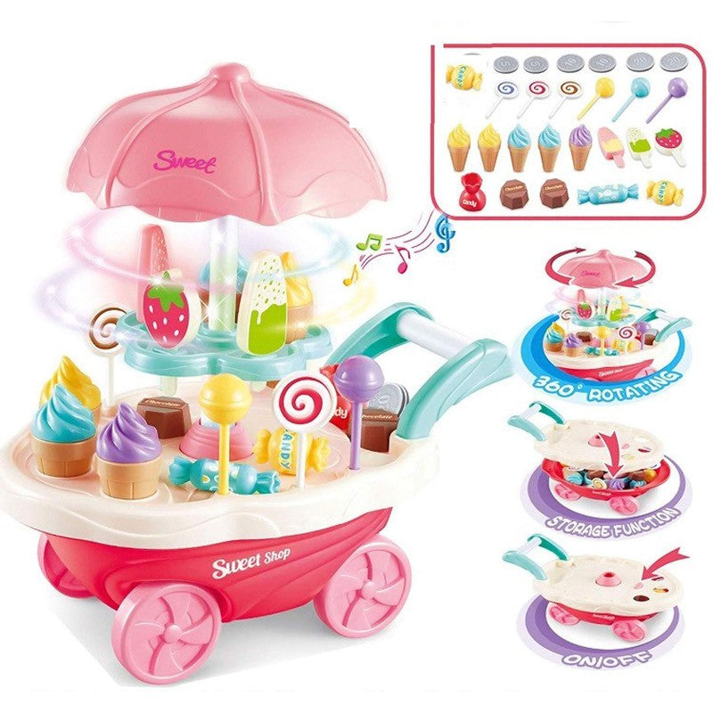 Battery Operated Luxury Sweet Shopping Ice Cream Trolley Pretend Role Play (Multicolour)