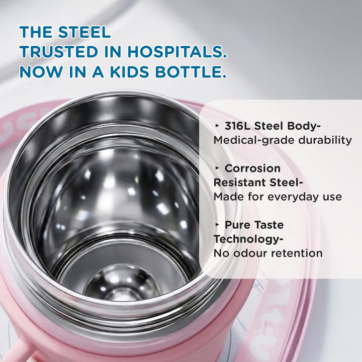 Mee Mee Kiddo Tumbler Vacuum Bottle - 550ml | 3-in-1 Straw, Sip & Cup | Leakproof & BPA-Free | 24H Cold & 12H Hot | Pink