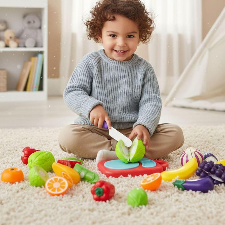 FunBlast Fruits & Vegetables Play Set for Kids | Sliceable Pretend Play Food Toys (11 Pieces)