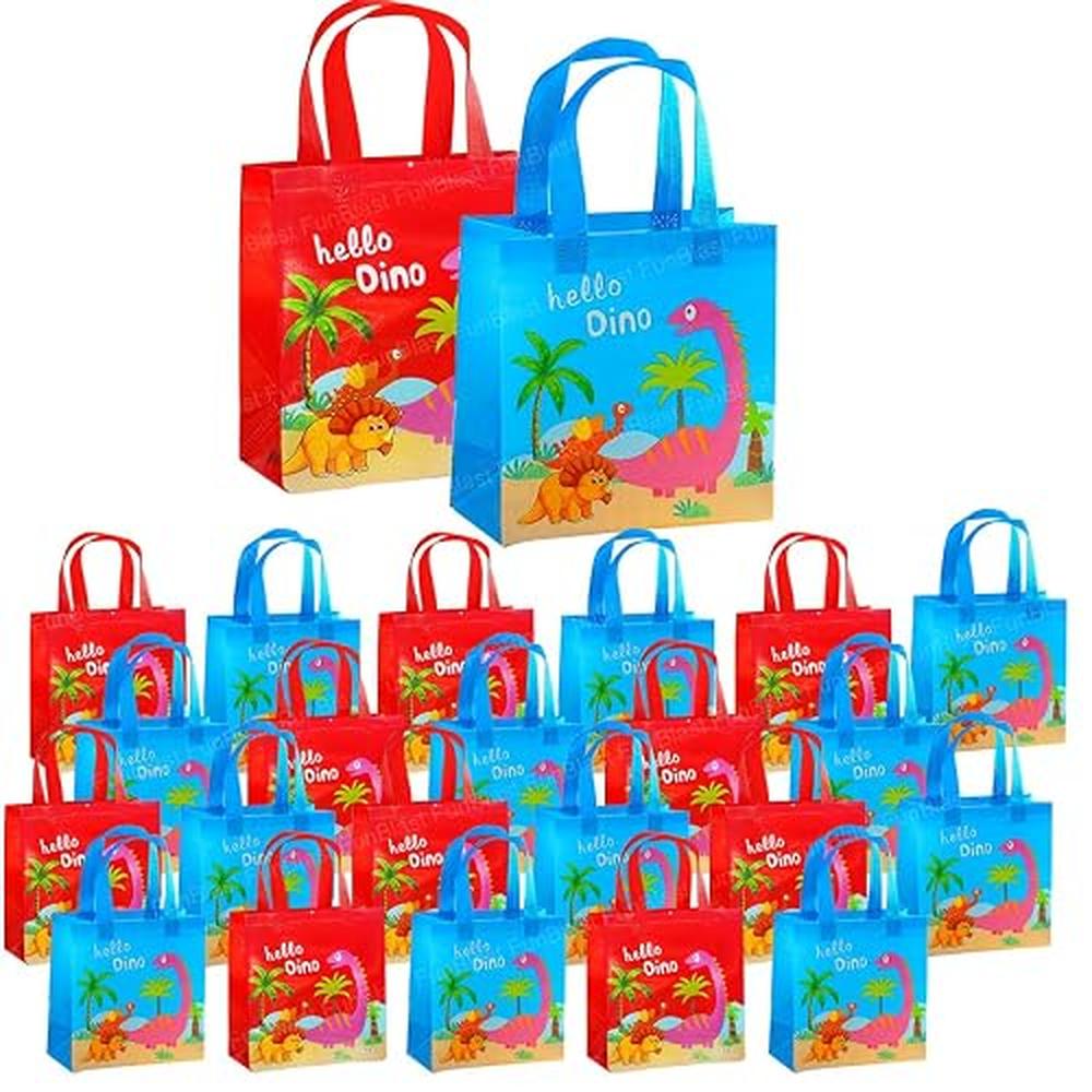 FunBlast Dinosaur Gifting Bags for Return Gifts | Pack of 12 Reusable Non-Woven Drawstring Bags