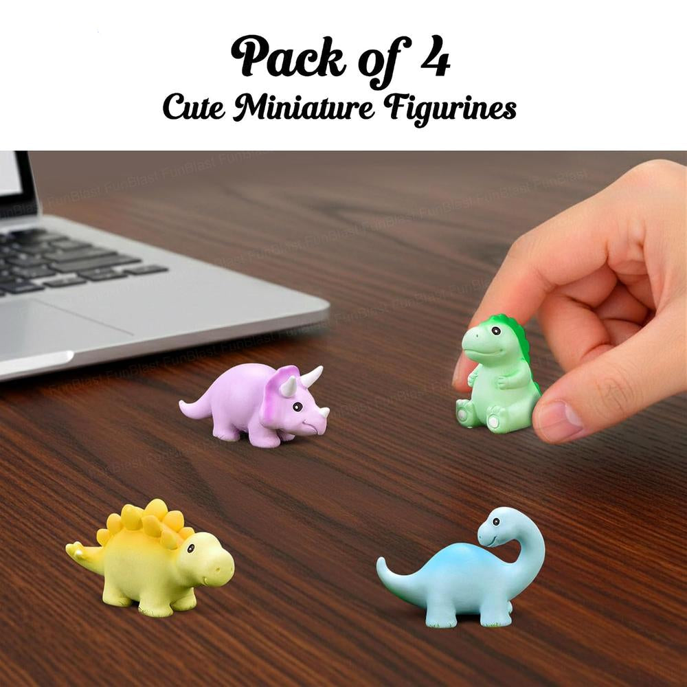 FunBlast Pack of 4 Dinosaur Miniature Figurines Set | Cute Dinosaur Showpieces
