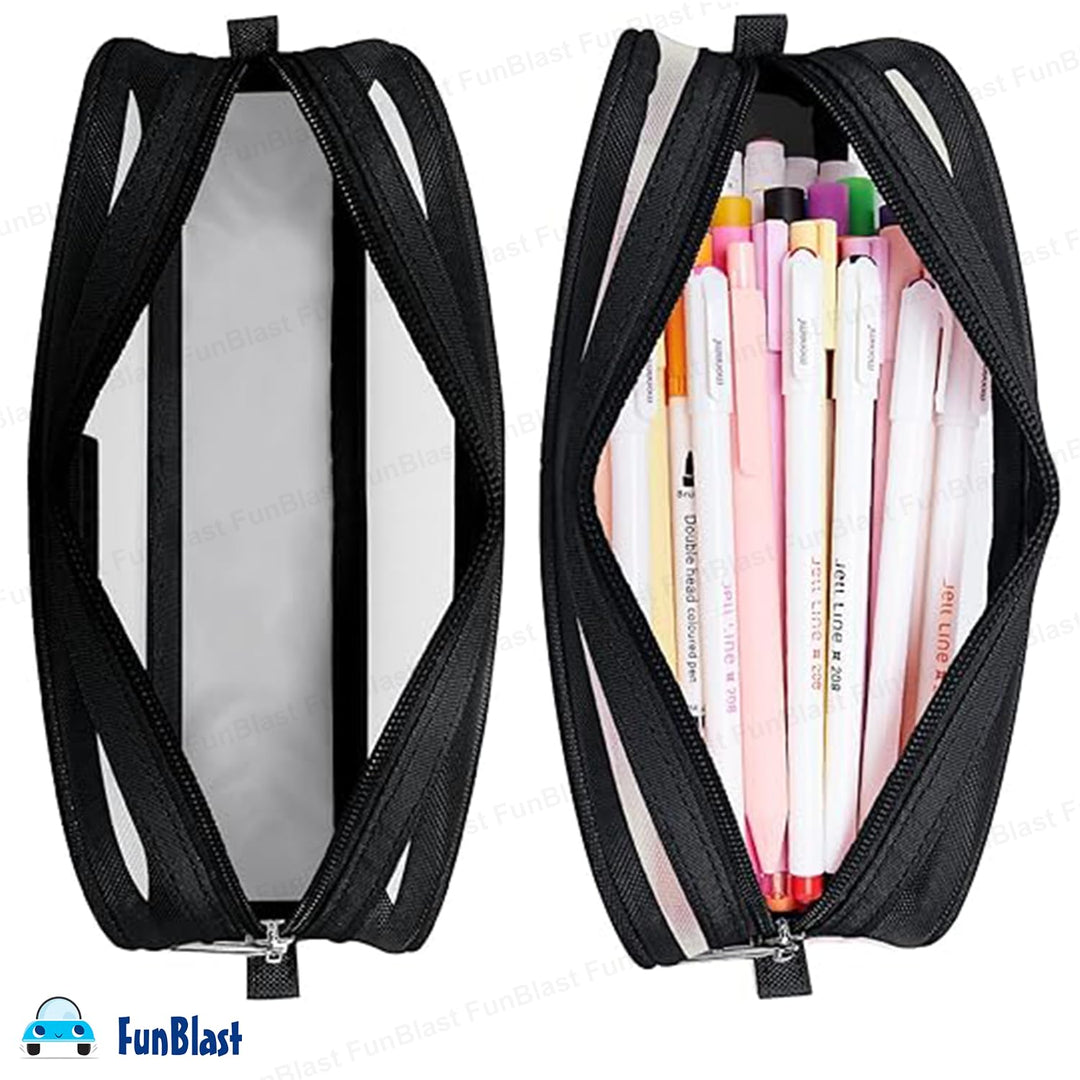 FunBlast Transparent Pencil Case | Large Capacity Clear Pouch with Zipper Closure | Portable Makeup & Stationery Bag