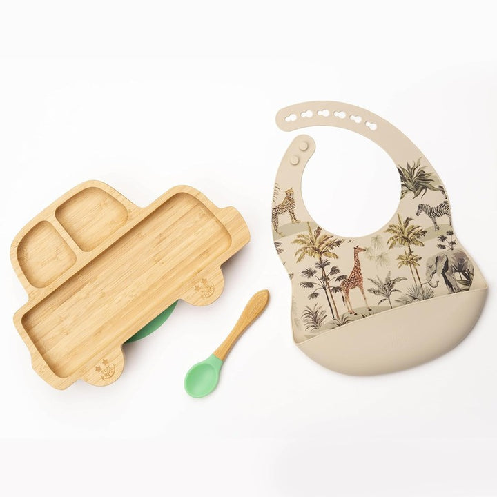 Rider Bamboo Suction Plate with Adjustable Bib & Weaning Spoon | Beige (6 Months - 3 Years)