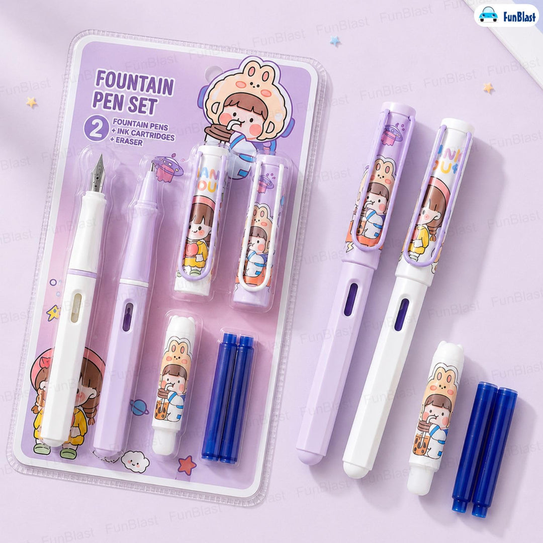 FunBlast Erasable Fountain Pen Set | Blue | School Stationery Gift Set