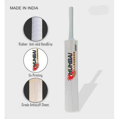 Jaspo Mumbai Challengers Scoop Poplar Willow Wood Tennis Cricket Bat (11 Inches Poplar Handle) with Soft T-20 Ball (Full Size, 35 Inches) | 12+ Years