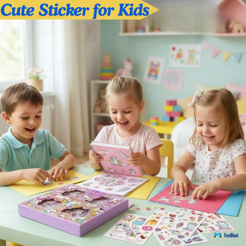 FunBlast Unicorn Theme PET Stickers | 100 Sheets | 500+ Kawaii Japanese Style Self Adhesive Stickers
