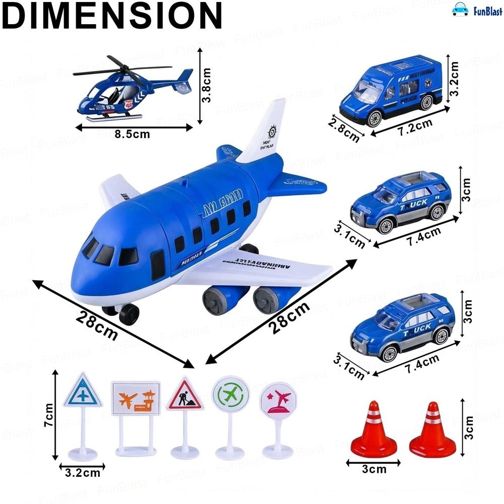 FunBlast Fire Rescue Airplane Toy Play Set | Aircraft with Fire Vehicles, Helicopter & Road Accessories | Firefighter Playset for Kids (Red)