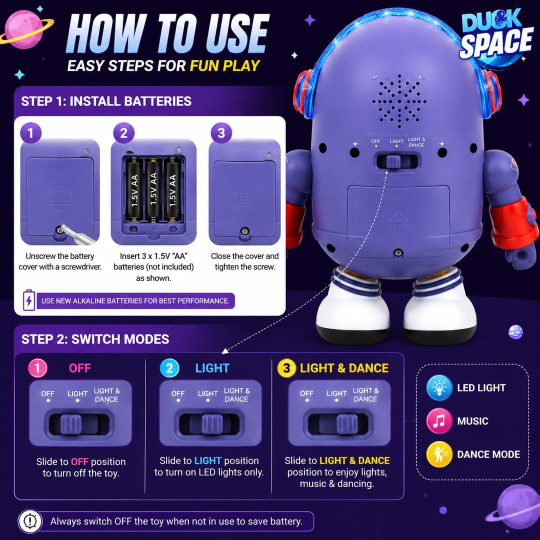 Gooyo Duck Space Dancing Toy for Kids | Musical Dancing Duck with LED Lights | Interactive Toy