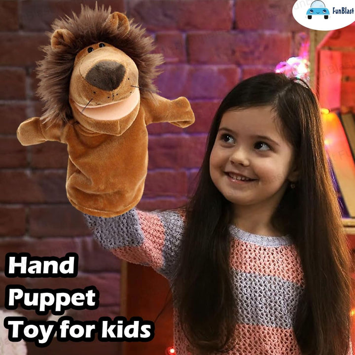 FunBlast Lion Hand Puppet | Soft Plush Animal Puppet with Movable Mouth for Storytelling & Kids’ Learning