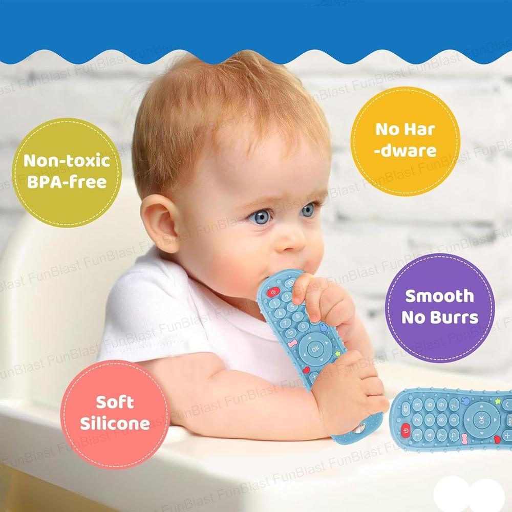 FunBlast Silicone Remote Teether for Babies | Blue Soft Teething Toy for Biting Skills Development
