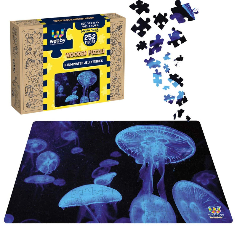 Illuminated Jellyfishes Wooden Jigsaw Puzzle, 252 Pieces