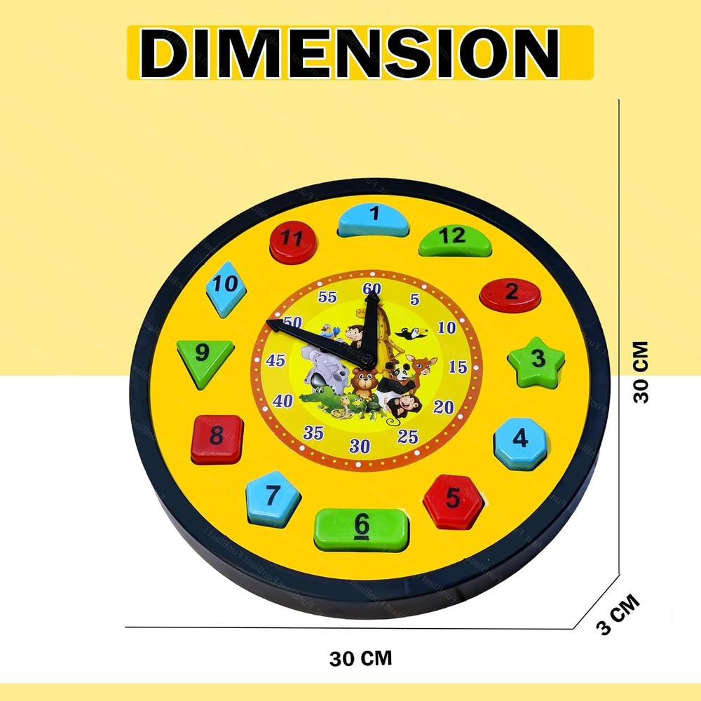 FunBlast Learning Clock Puzzle Toy for Kids | Time, Shape & Number Learning Jigsaw Toy