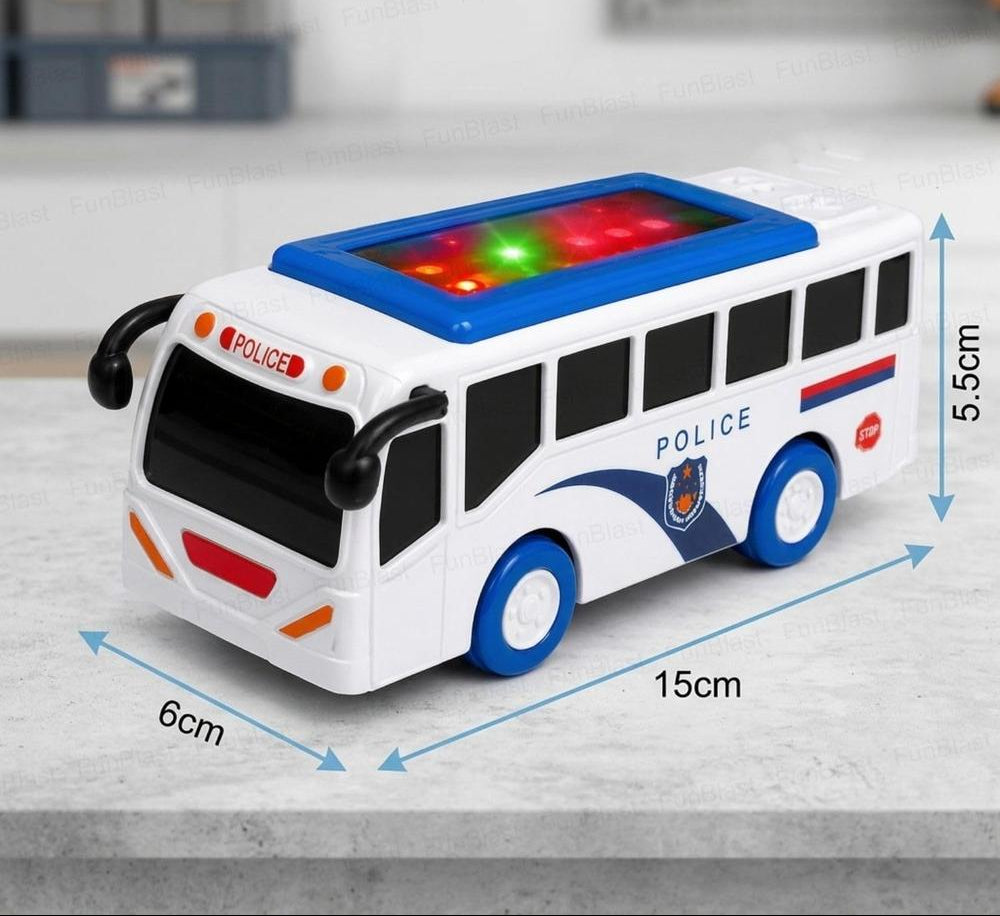 FunBlast Police Bus Toy for Kids – Push & Go Mini Police Vehicle with Light & Sound | Musical Toy Bus