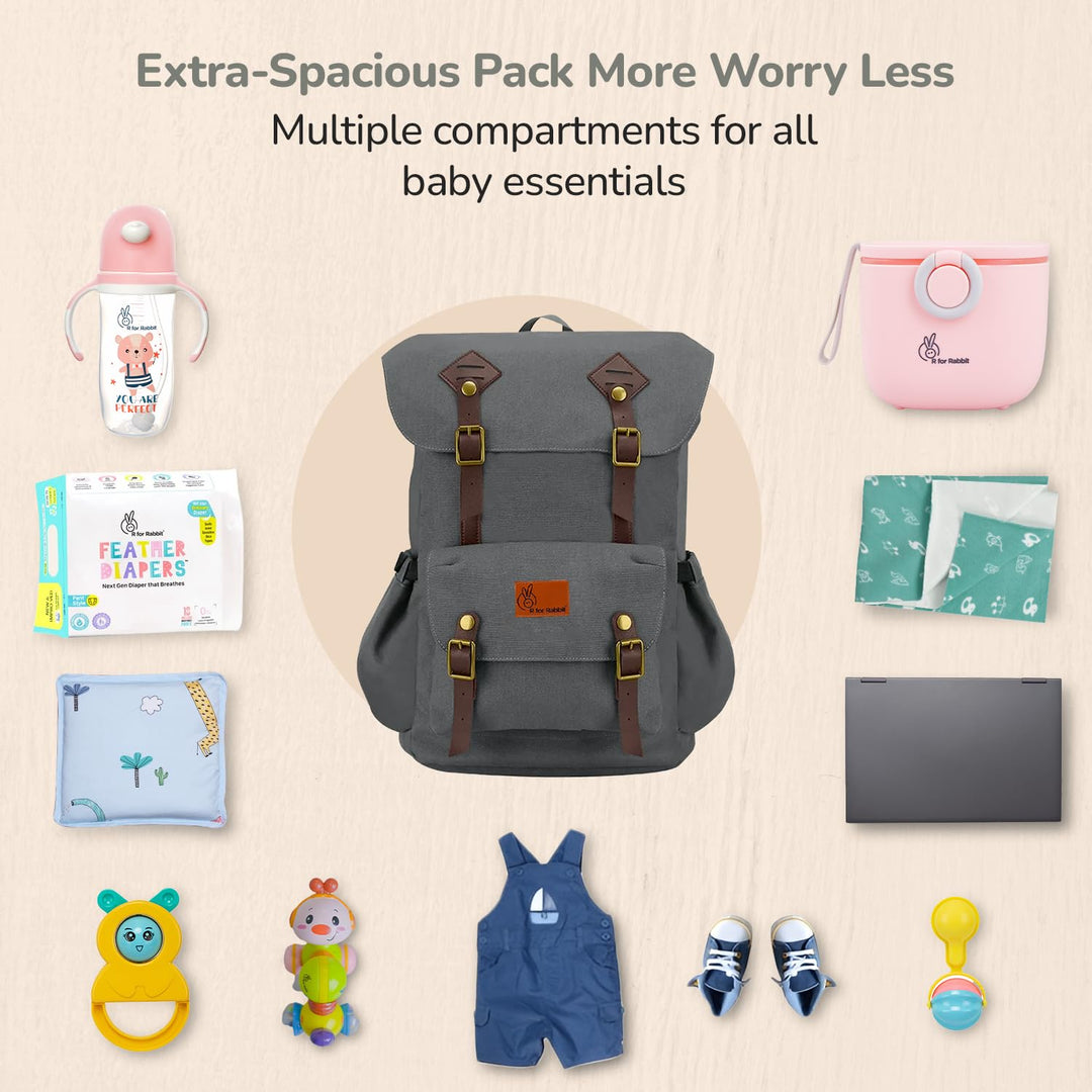 R for Rabbit Sportz Premium 900D Diaper Bag with Insulated Pockets | Upto 22 Liters - Graphite Grey