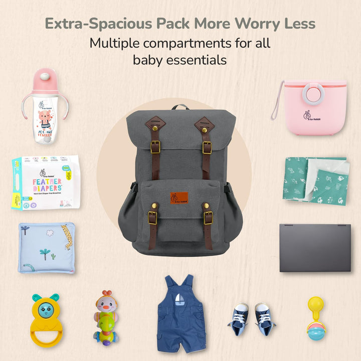 R for Rabbit Sportz Premium 900D Diaper Bag with Insulated Pockets | Upto 22 Liters - Graphite Grey