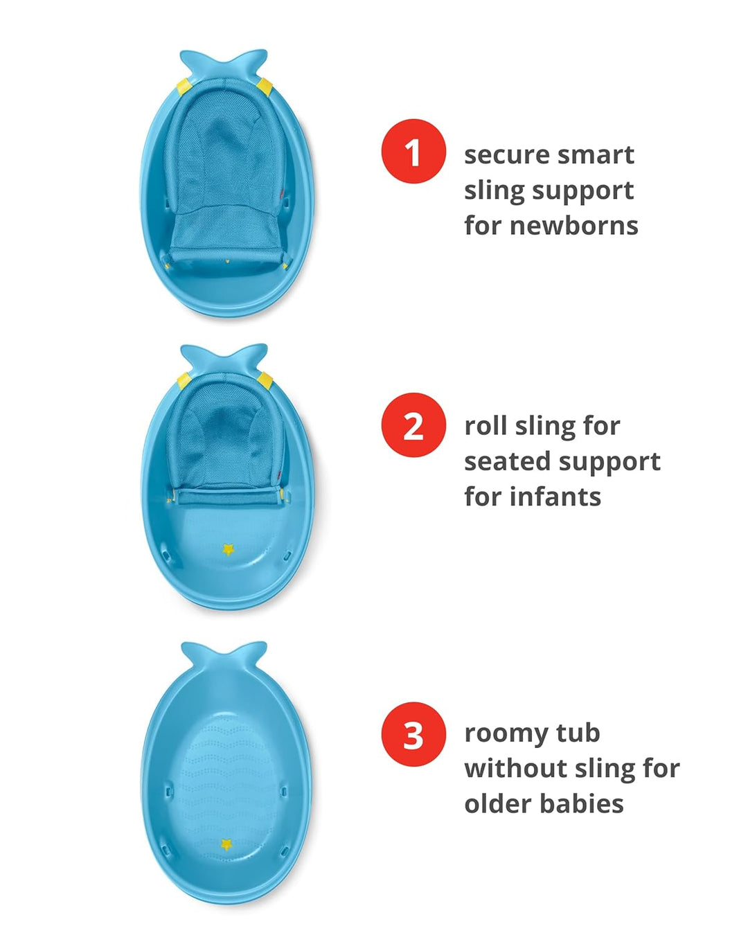 Skip Hop Moby Smart Sling 3-Stage Baby Bath Tub | Newborn to Toddler Bathtub with Mesh Sling & Non-Slip Interior | Blue
