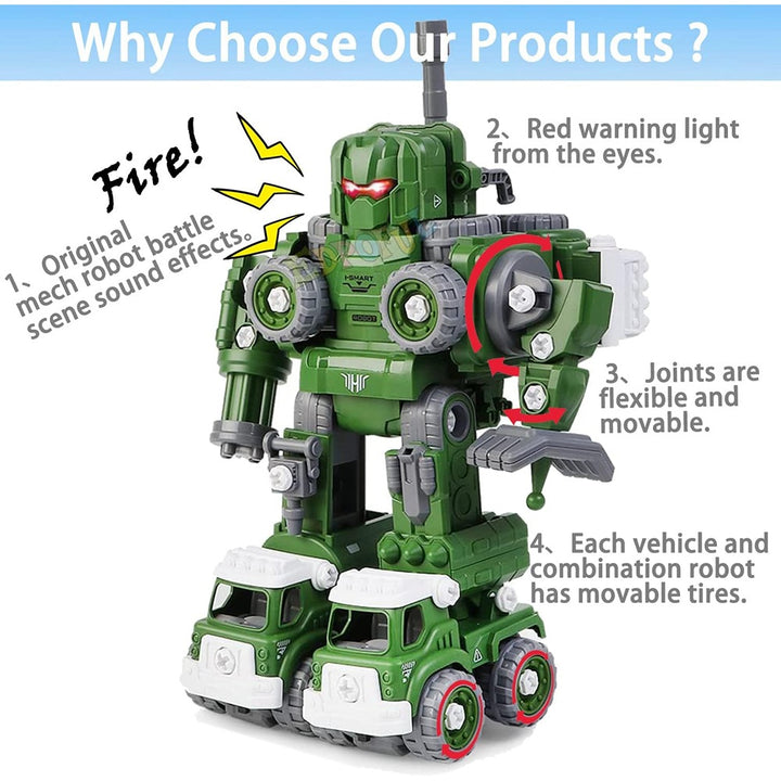 Tak Tak Toys Hyper Morphers 5-in-1 Military Vehicles Set | Build & Transform into Robot (3-10 Years)