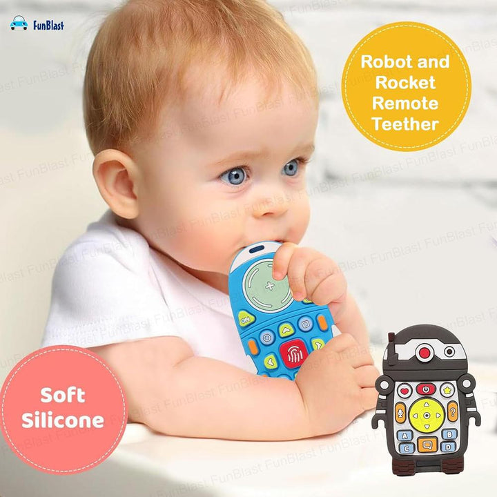 FunBlast Silicone Baby Teether | Robot & Rocket Teething Toys for Babies | Pack of 2 | Assorted Colour
