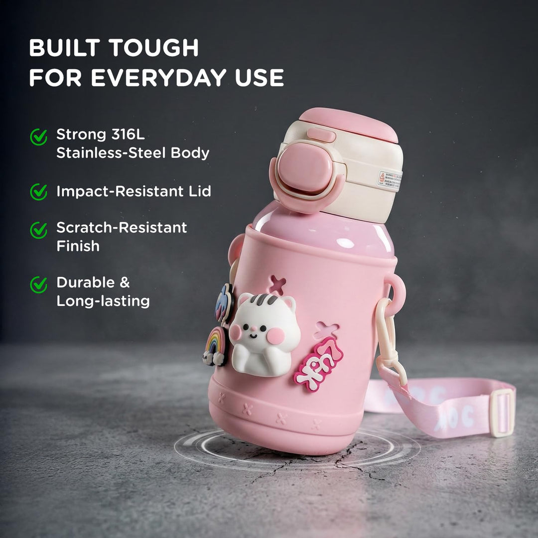 Mee Mee Kiddo Tumbler Vacuum Bottle - 550ml | 3-in-1 Straw, Sip & Cup | Leakproof & BPA-Free | 24H Cold & 12H Hot | Pink