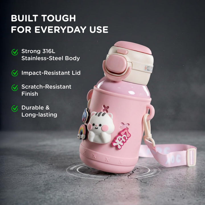 Mee Mee Kiddo Tumbler Vacuum Bottle - 550ml | 3-in-1 Straw, Sip & Cup | Leakproof & BPA-Free | 24H Cold & 12H Hot | Pink