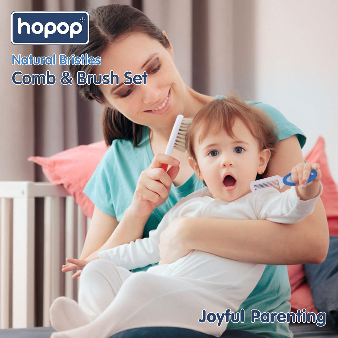 Hopop Baby Natural Bristle Hair Brush & Rounded Teeth Comb Set