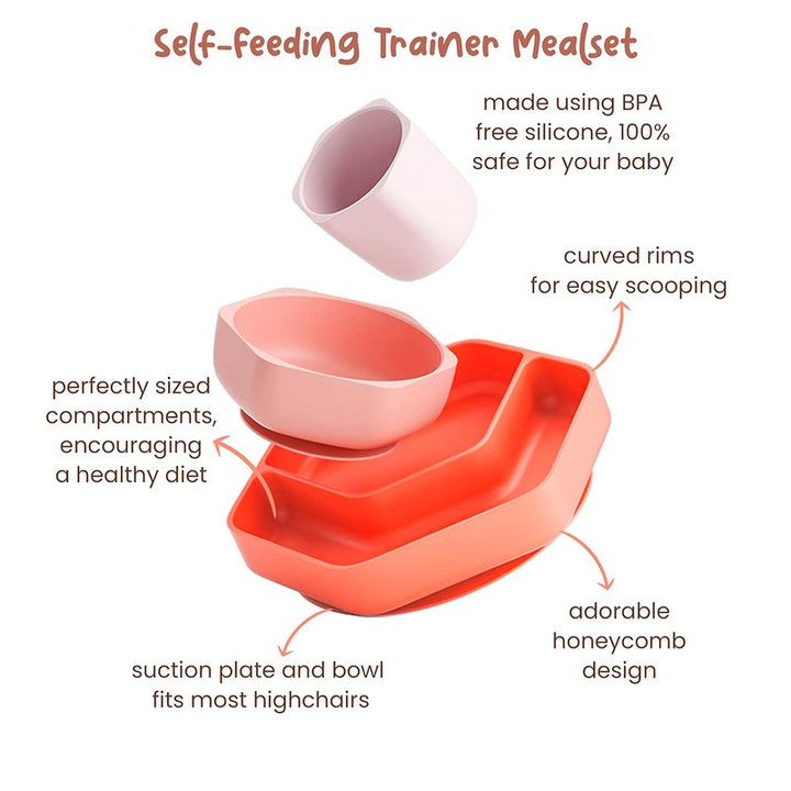 Complete Toddler Feeding Set: Essential Items for Your Little One's Mealtime Delights | Multi-Portion Suction Plate | Suction Bowl | Trainer Cup Spoon & Fork (Amber Magic)