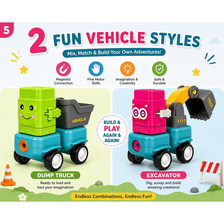 Magnetic Animal Car Building Set | DIY Assemble Toy Vehicles | Push & Press Interactive Construction Toy