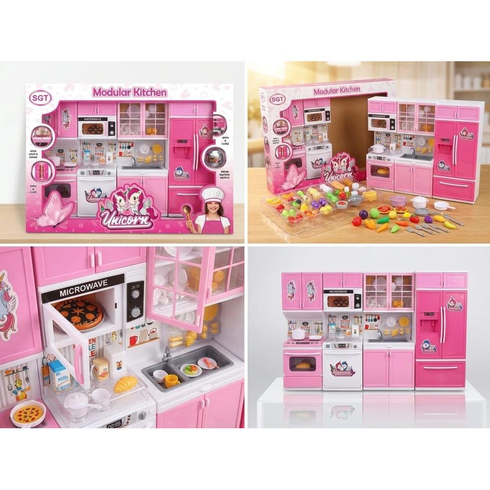 SGT Modular Kitchen Play Set for Kids | Pretend Cooking Set with Light & Sound | Microwave, Refrigerator & Kitchen Accessories