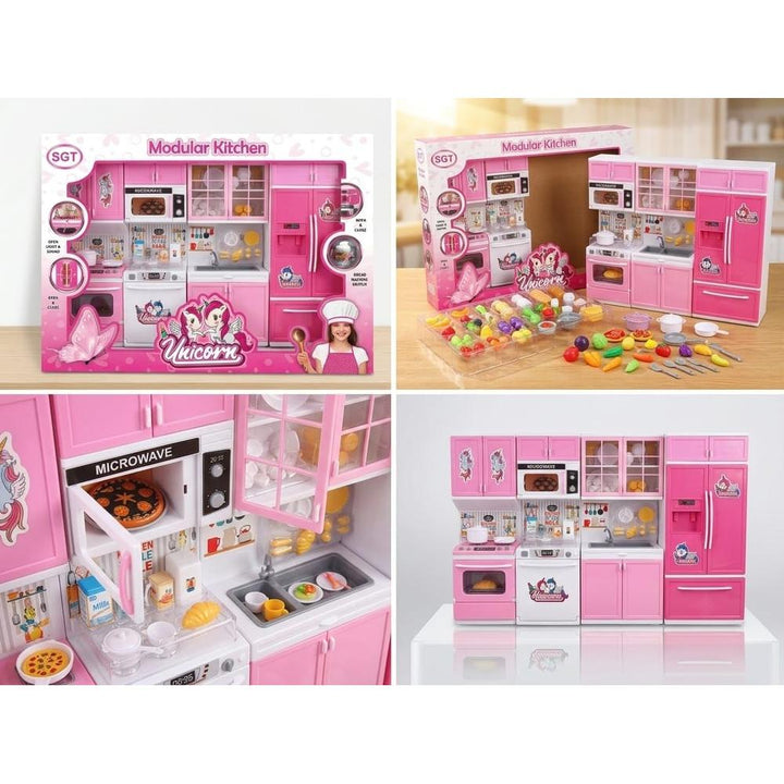 SGT Modular Kitchen Play Set for Kids | Pretend Cooking Set with Light & Sound | Microwave, Refrigerator & Kitchen Accessories