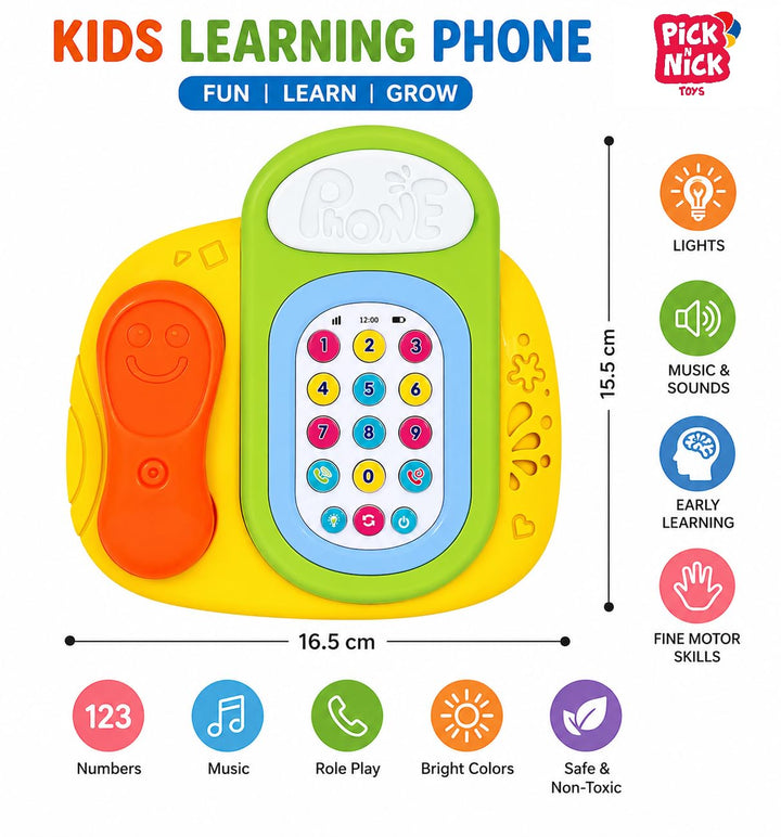 Pick N Nick Toys Kids Learning Phone Toy with Lights, Music & Numbers