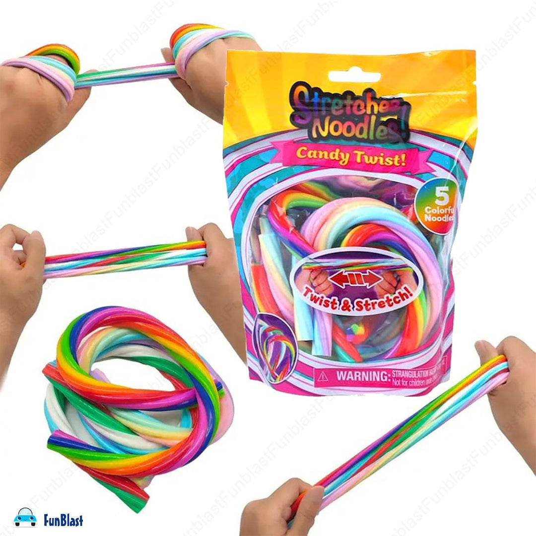 FunBlast Pack of 5 Stretchy String Fidget Toys | Colorful Candy Twist Noodle Strings for Kids