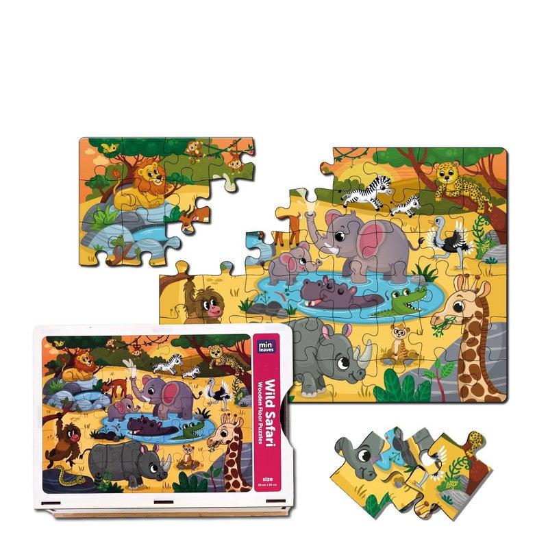 Wild Safari Animals 48 Pieces Wooden Jigsaw Floor Puzzle