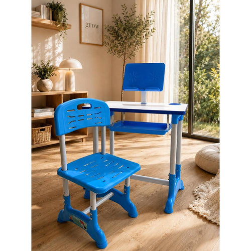 Kids Study Table & Chair Set | Adjustable Height Study Desk with Storage Shelf | Ergonomic Writing Table for Children