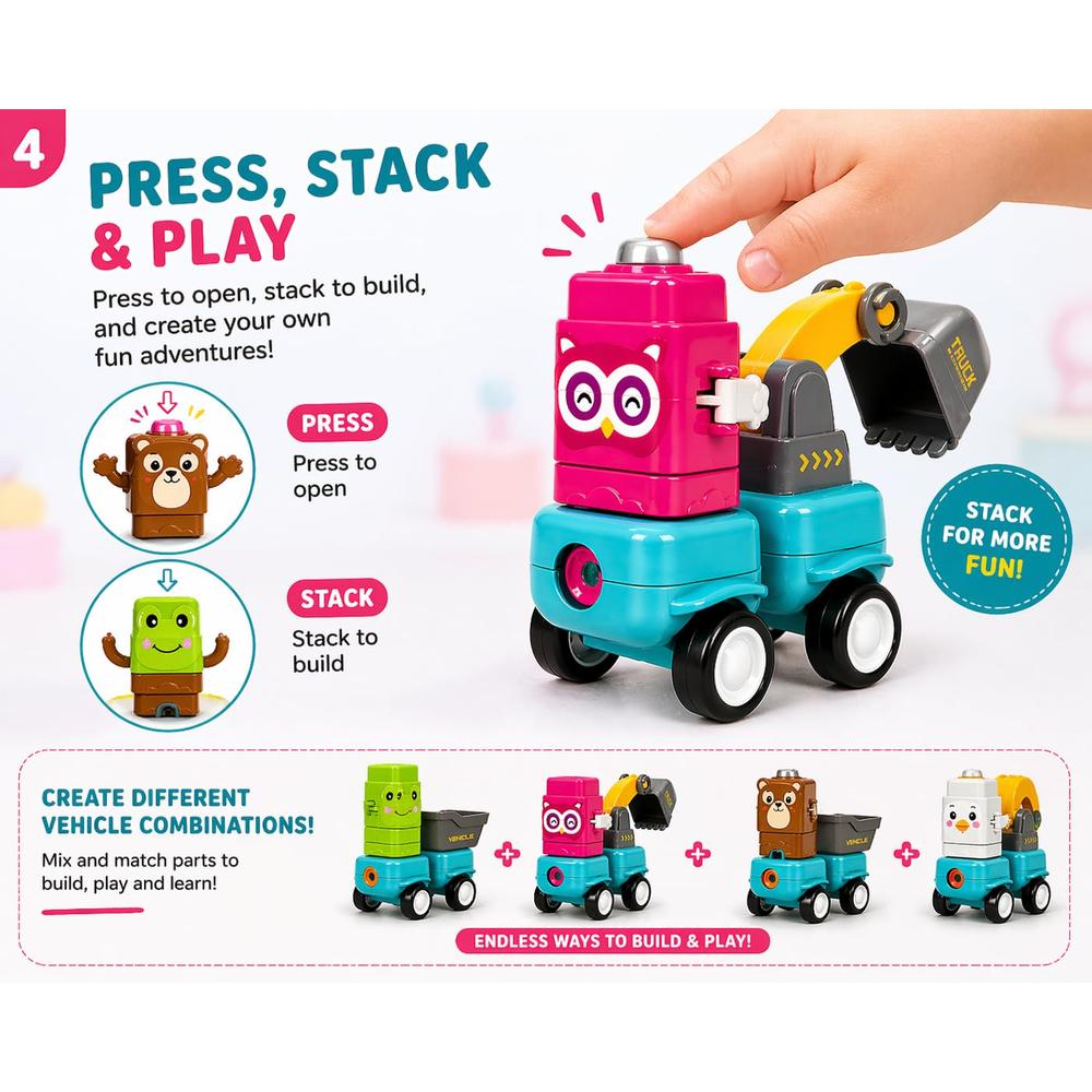 Magnetic Animal Car Building Set | DIY Assemble Toy Vehicles | Push & Press Interactive Construction Toy