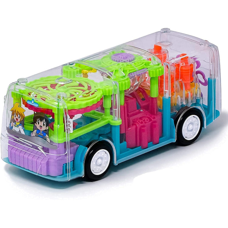 Transparent Bump & Go Electric Mechanical Gear Bus with Colorful LED Light & Music (3-6 Years)