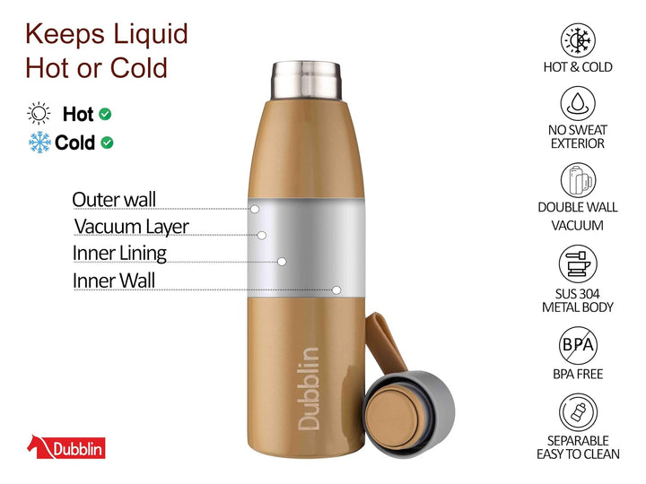 Dubblin Dolphin Insulated Stainless Steel Water Bottle - 550ml | Keeps Water Hot & Cold - Green