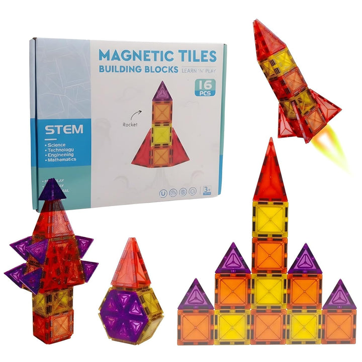 Magnetic Tiles Building Blocks for Kids | 16-Piece STEM Construction & Creative Learning