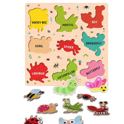 Wooden Insects Montessori Educational Pre-School Puzzle Board Toy