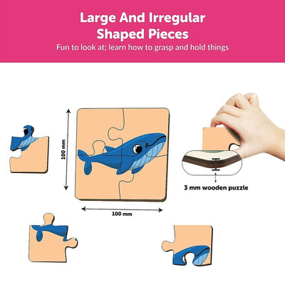 4 Piece Sea Animals Wooden Puzzle for Kids (Set of 6 )
