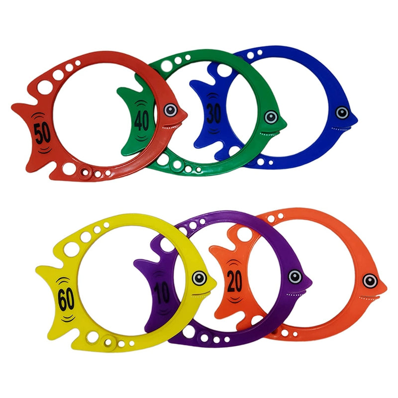 Fitfix Pool Diving Fishes (Set of 6) | Coloured Numbered Diving Vertical Fish For Swimming Training