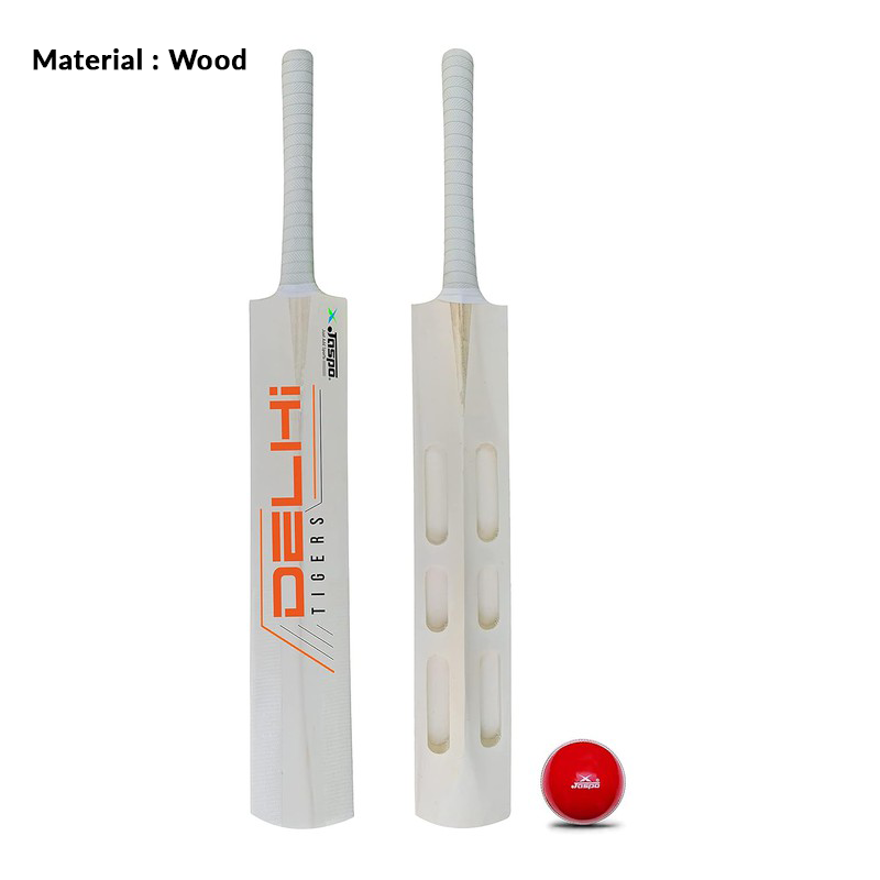 Jaspo Delhi Tigers Scoop Poplar Willow Full Size Cricket Bat (Wood) with Soft T-20 ball | 15+ Years