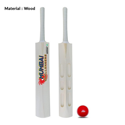 Jaspo Mumbai Challengers Scoop Poplar Willow Wood Tennis Cricket Bat (11 Inches Poplar Handle) with Soft T-20 Ball (Full Size, 35 Inches) | 12+ Years