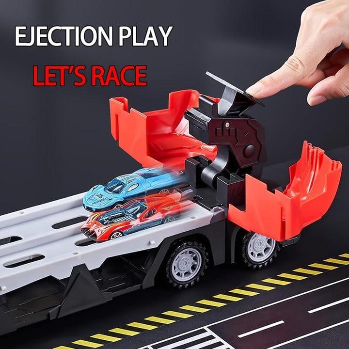 MUREN Cars Catapult Storage Deform Transport Truck Toy with Dual Racing Track