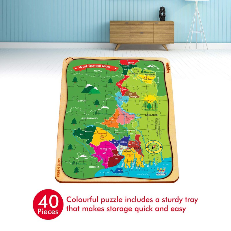 West Bengal Map Wooden Jigsaw Puzzle, 40pcs